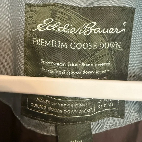 Eddie Bauer Sea Foam Gray Goose Down Quilted Puffer Jacket with Faux Fur Collar - Picture 2 of 8